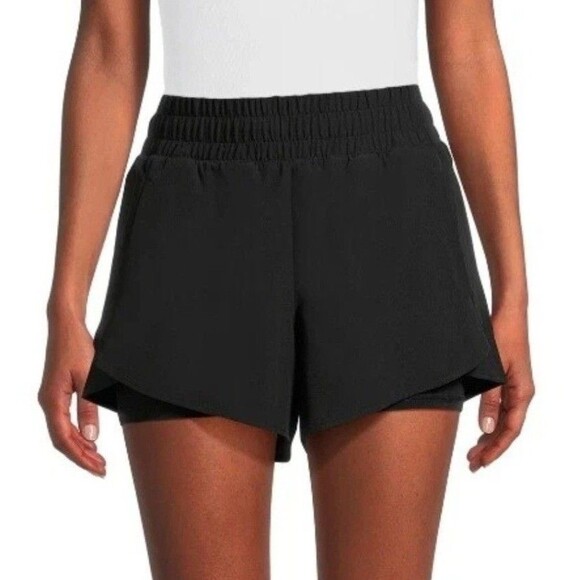 Avia Womens Size  XL (16-18) High Rise Running Shorts with Bike Liner Black With - Picture 1 of 11